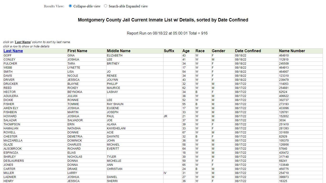 Jail Roster - Montgomery County, Texas